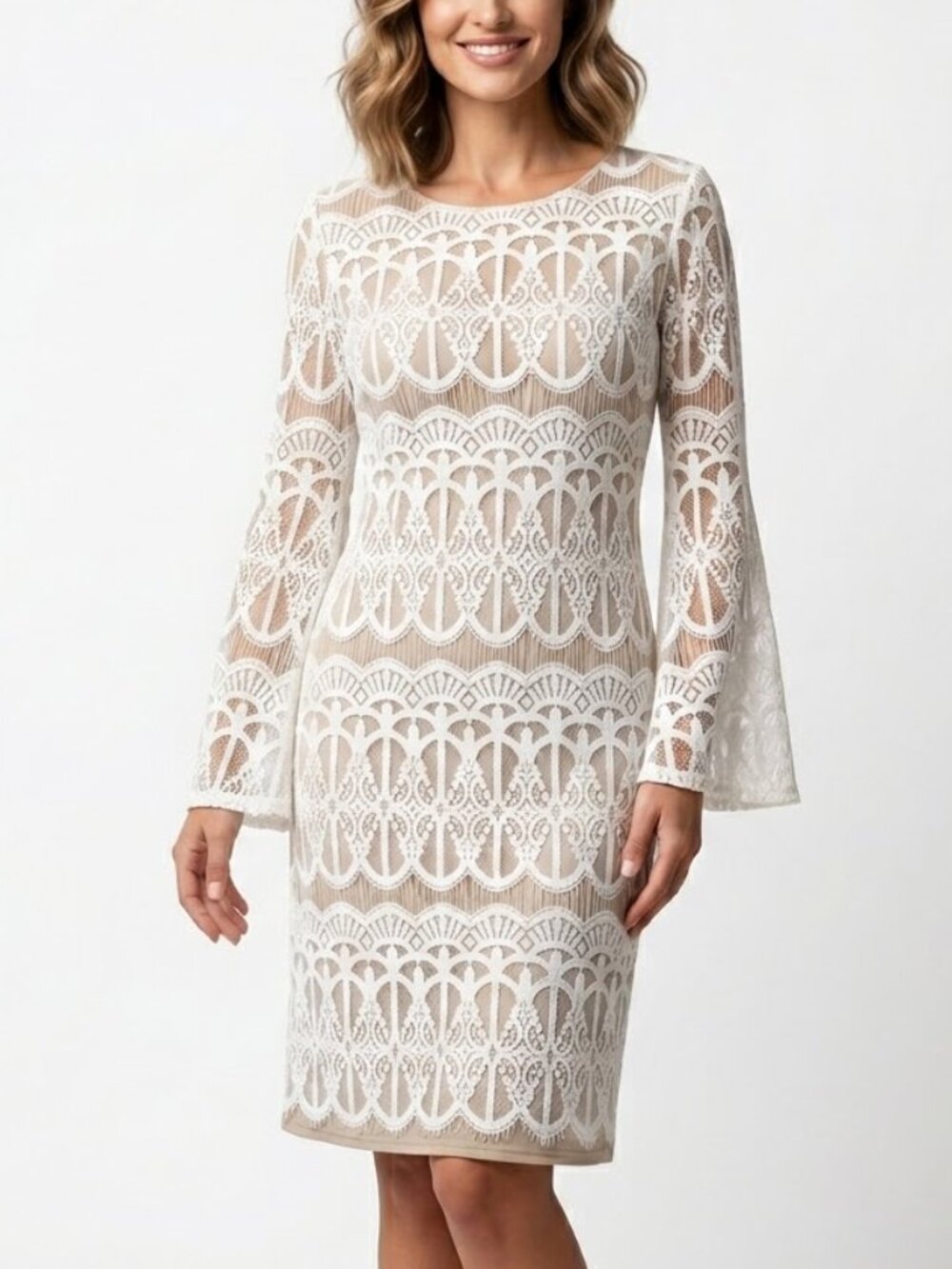 Tacera Whimsigoth White Crochet Lace Bell Sleeve Dress Plus 1X
